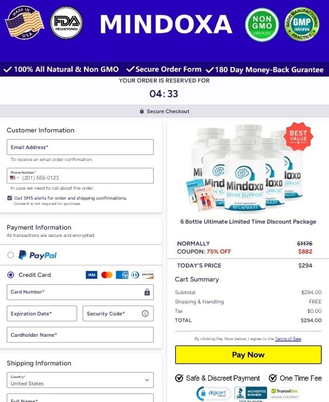 Mindoxa Secure Order Page — Checkout